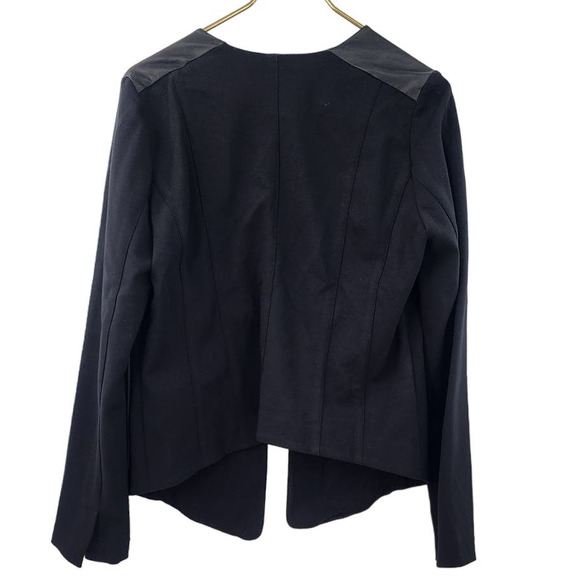 Eileen Fisher Angle Front Viscose Ponte Jacket Black Leather Jacket Medium - Picture 2 of 12